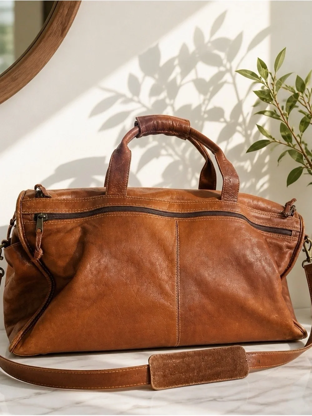 Harold's Country Cognac Brown Leather Duffel Bag